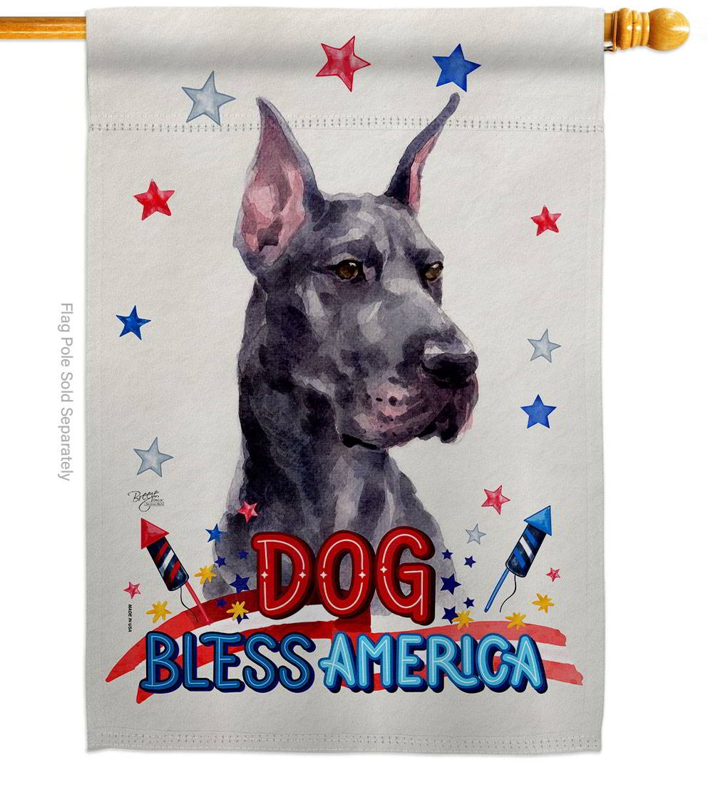 Patriotic Cropping Black Great Dane House Flag