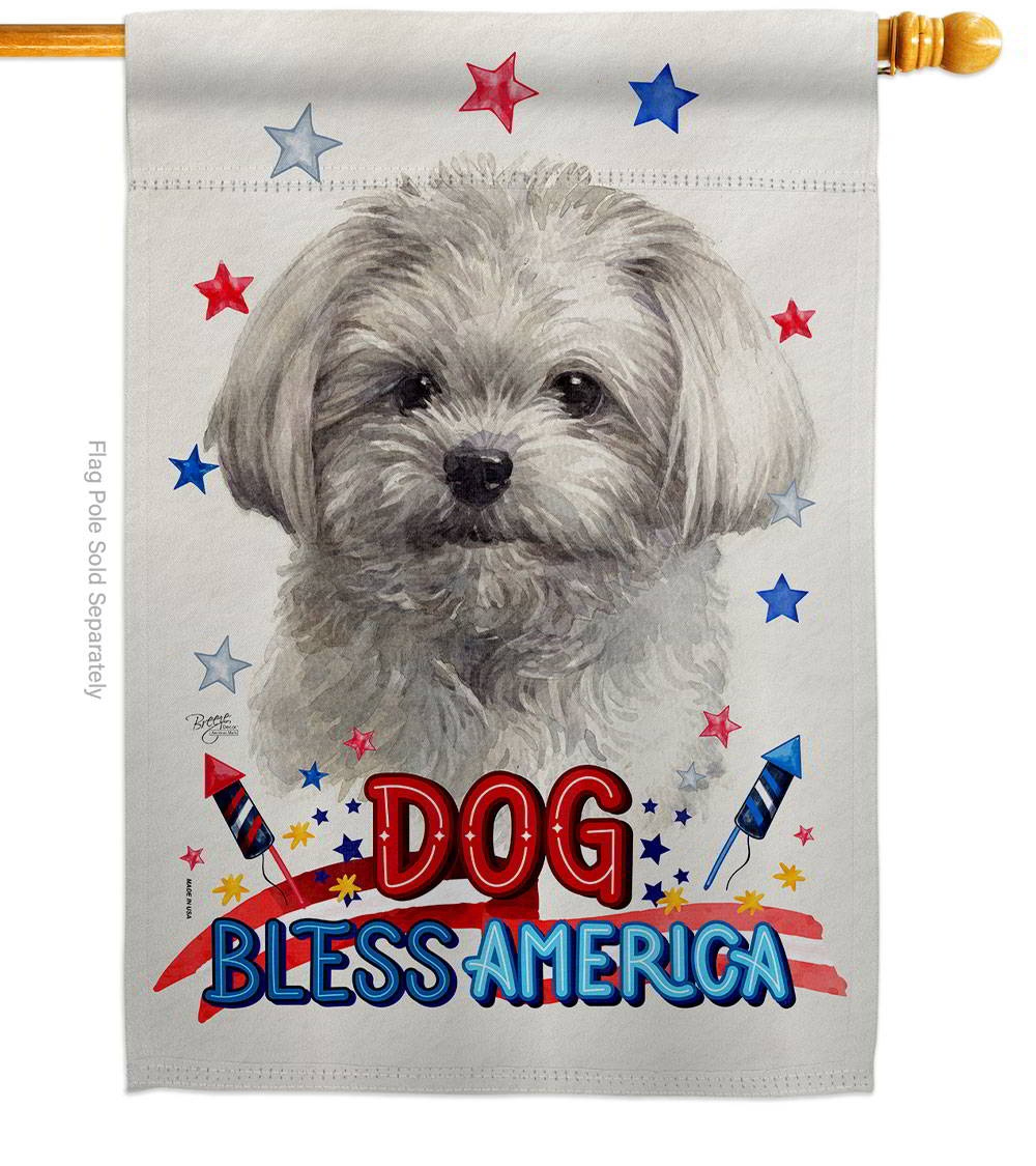 Patriotic Cute Maltese House Flag