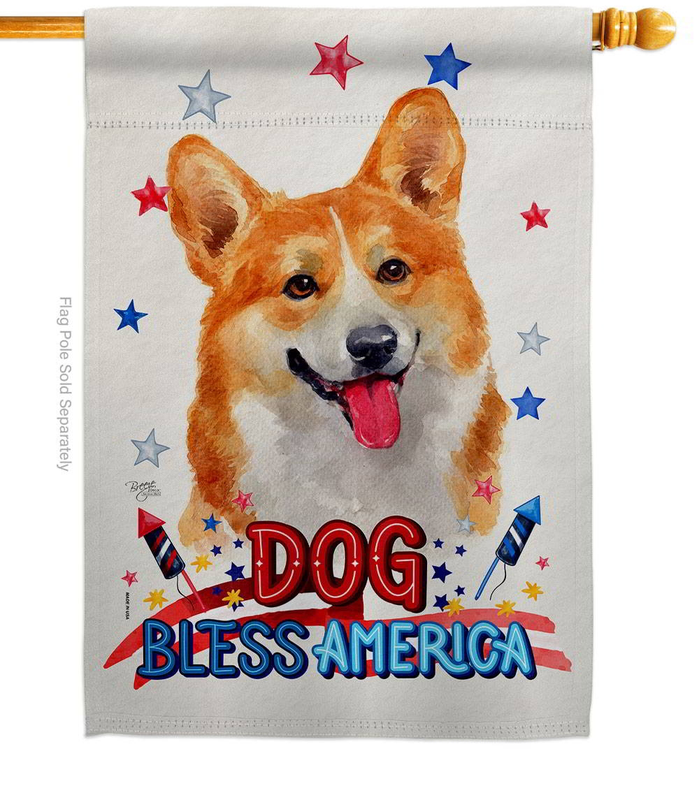 Patriotic Fawn Corgi House Flag