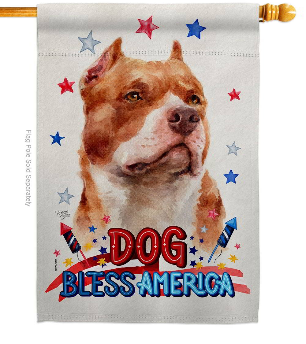 Patriotic Fawn Pitbull House Flag