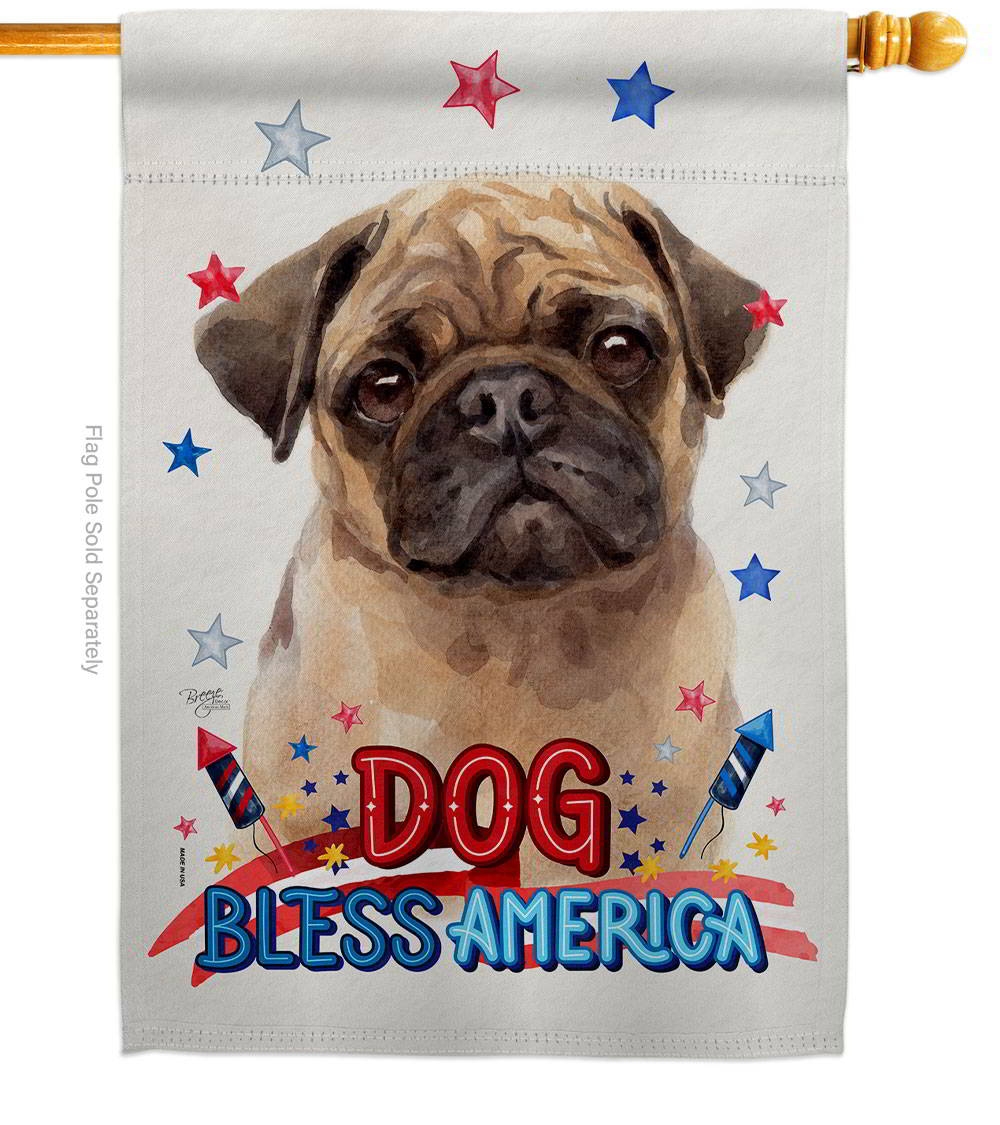 Patriotic Fawn Pug House Flag