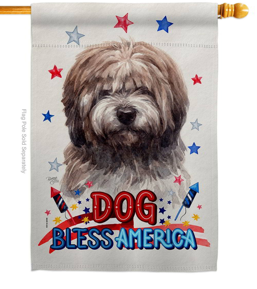 Patriotic Brindle Tibetan Terrier House Flag