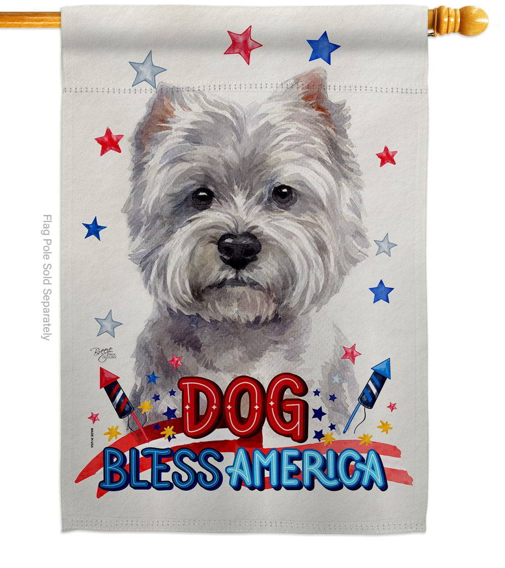 Patriotic White Westie House Flag