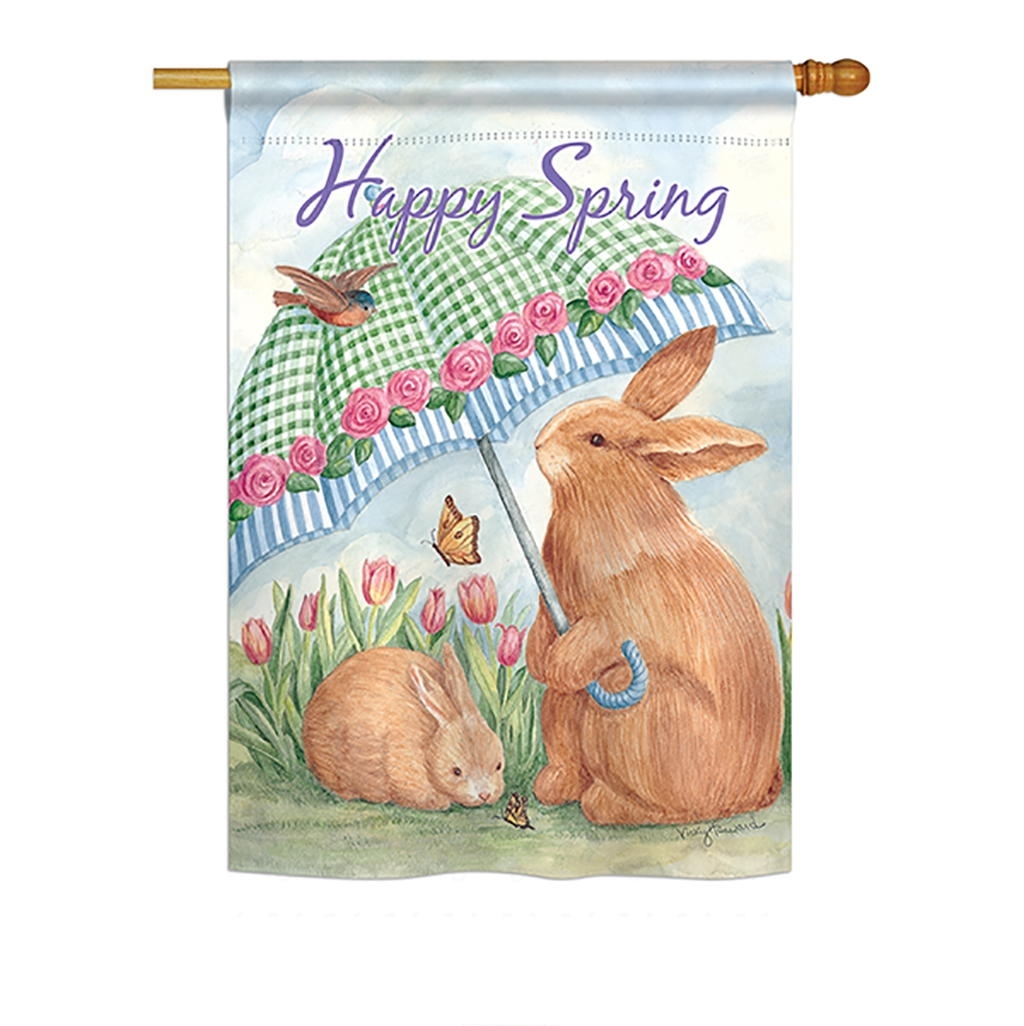 Bunnies With Umbrella House Flag