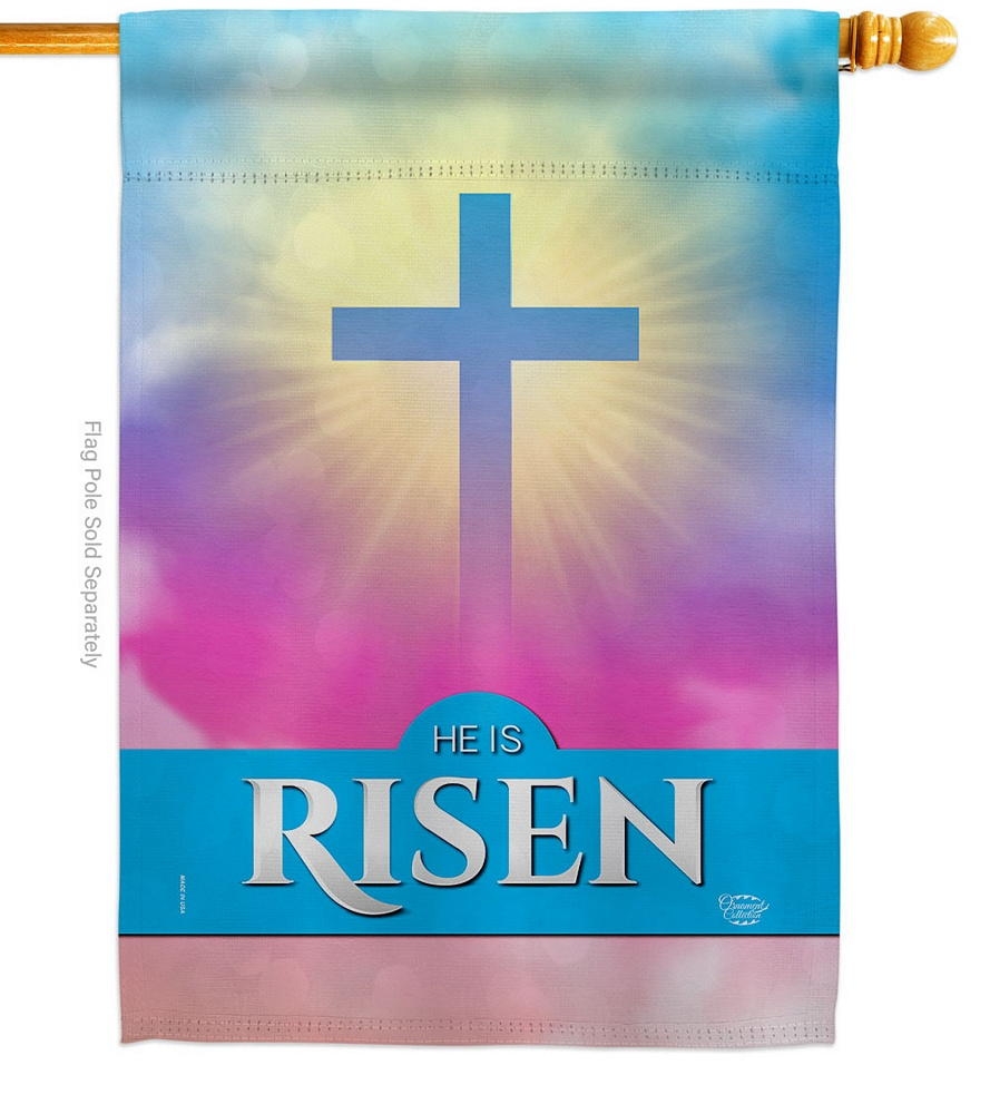 He Is Risen Cross Decorative House Flag