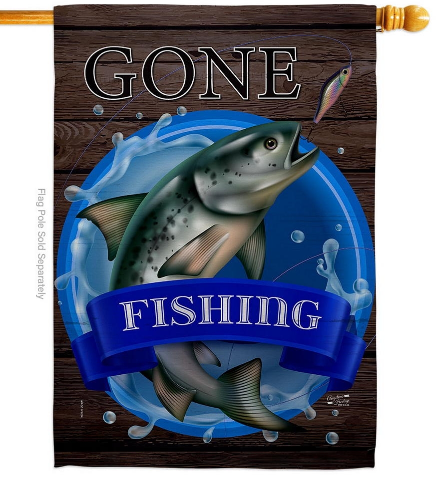 Gone Fishing House Flag