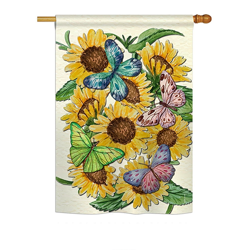 Butterflies On Sunflower House Flag