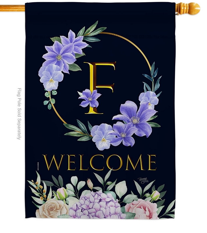 Welcome F Monogram House Flag