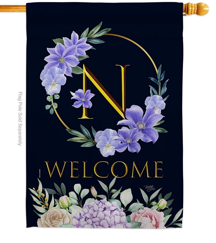 Welcome N Monogram House Flag