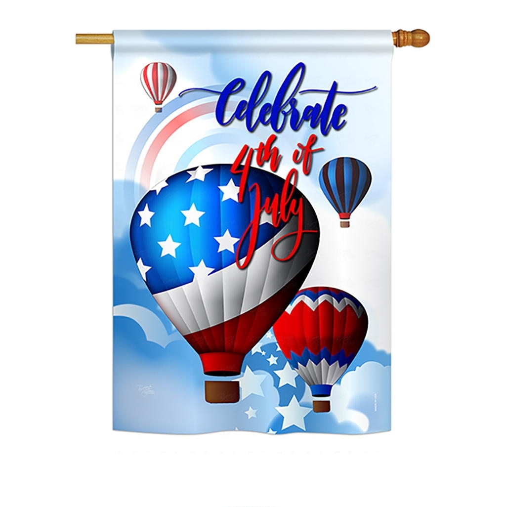 July 4th Hot Air Balloon House Flag
