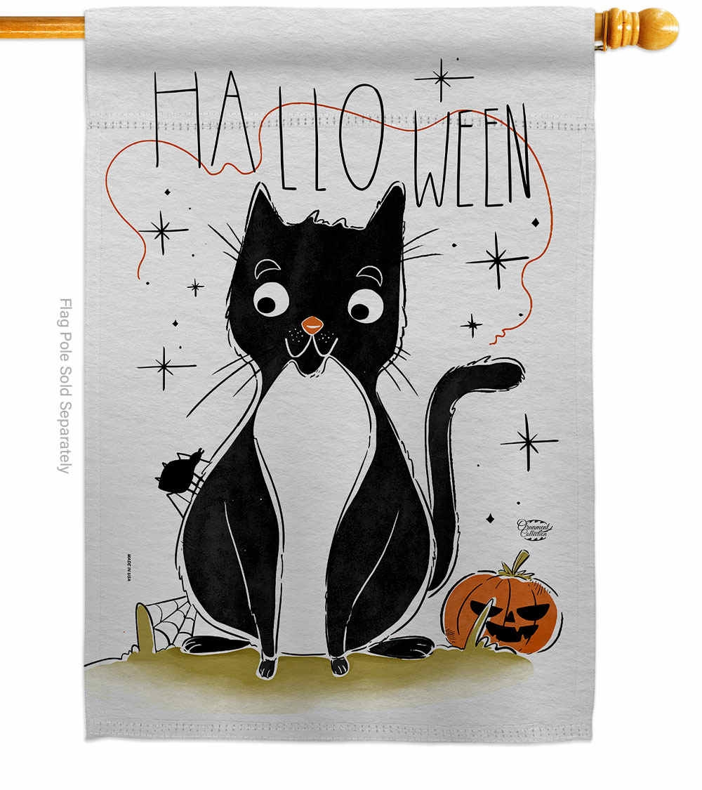 Halloween Tuxedo Cat House Flag