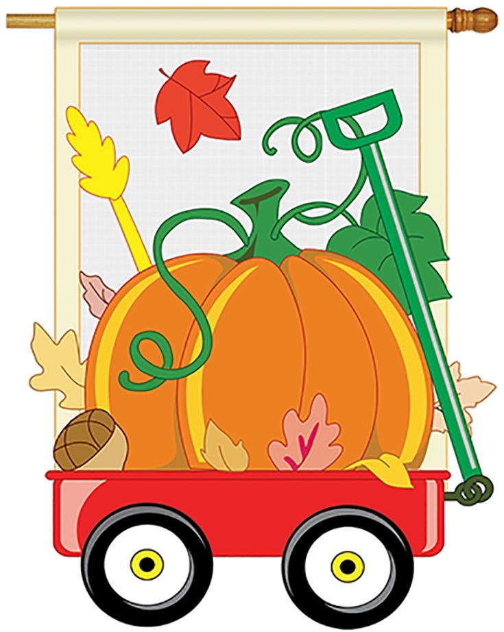 Fall Pumpkins Hand Wagon Applique House Flag