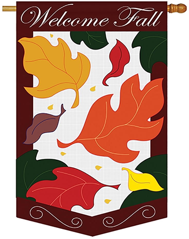 Welcome Fall Leaves Applique House Flag