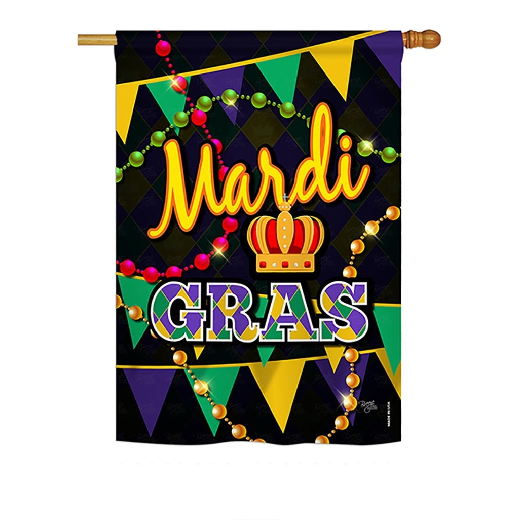 Time To Mardi Gras House Flag