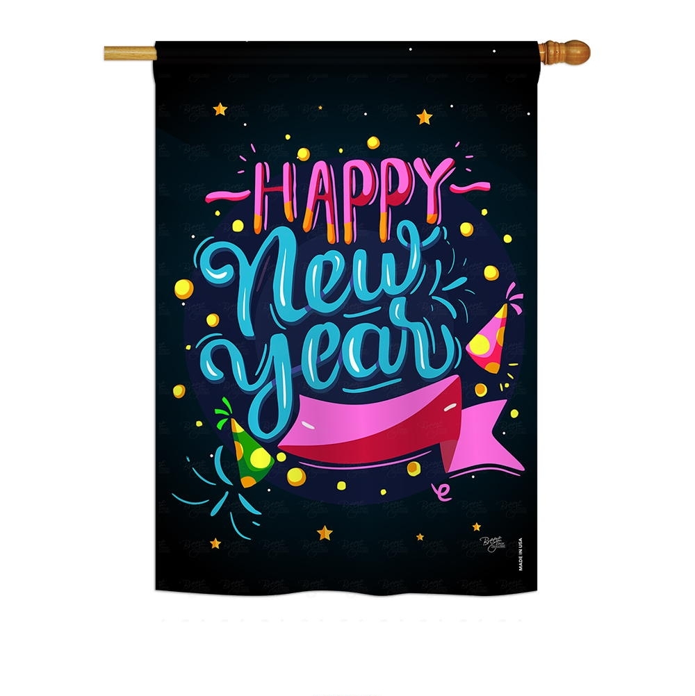 Popping Happy New Year House Flag