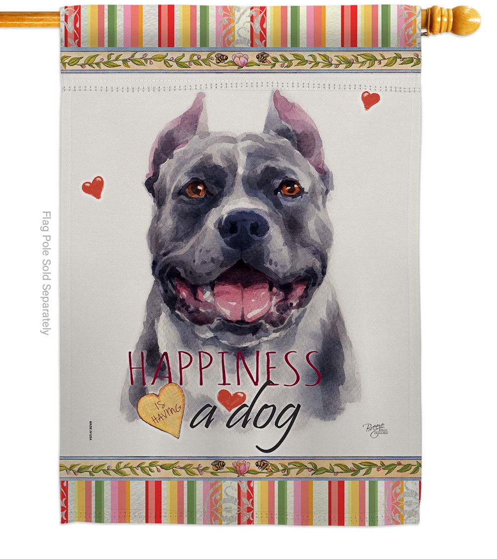 Black Pitbull Happiness House Flag