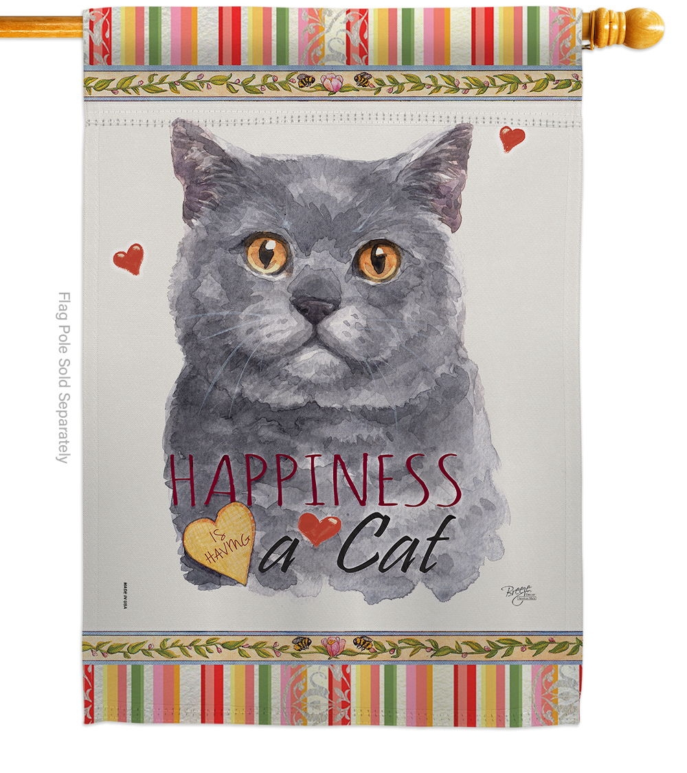Blue British Short Hair Happiness House Flag