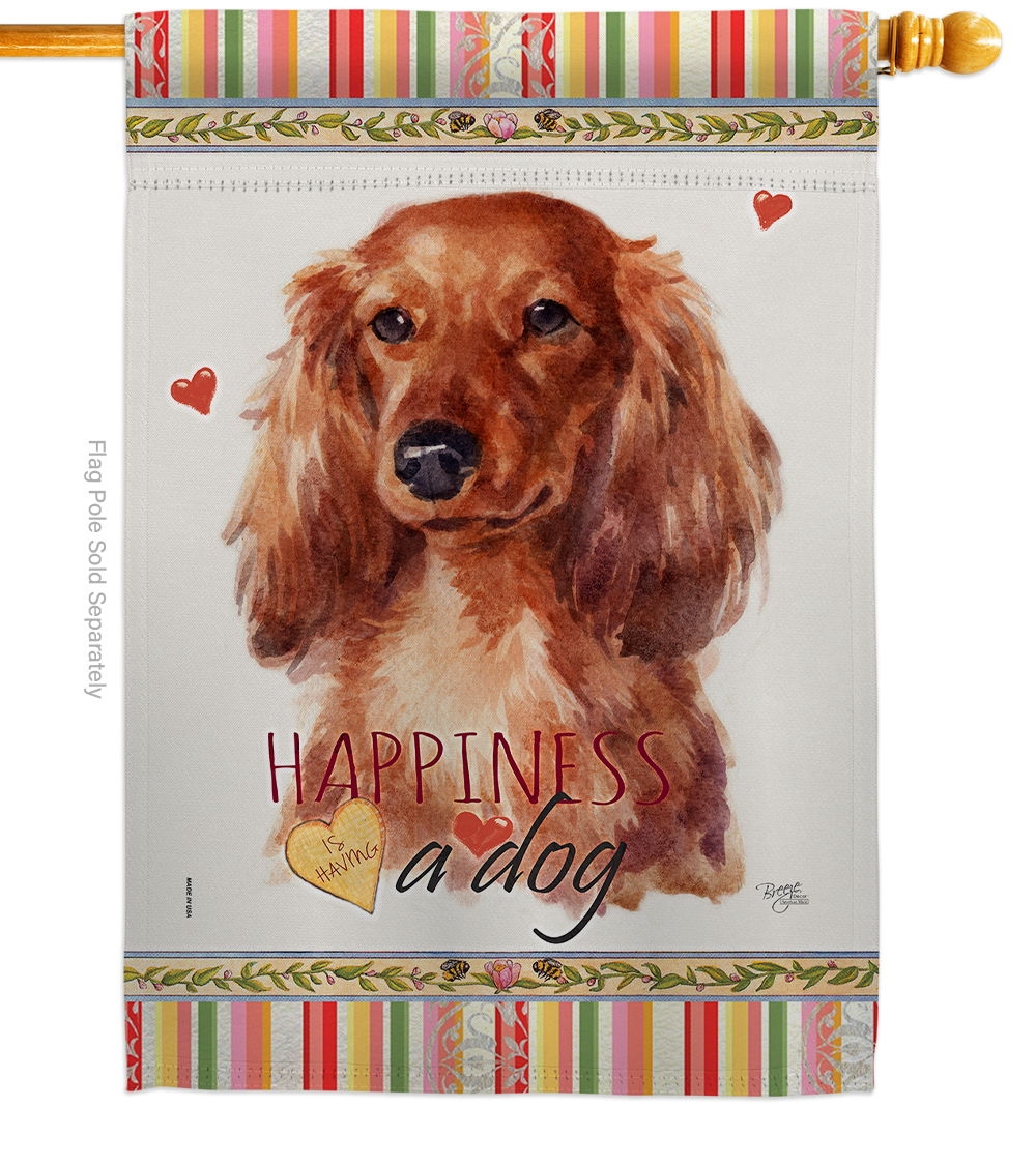 Long Hair Dachshund Happiness House Flag