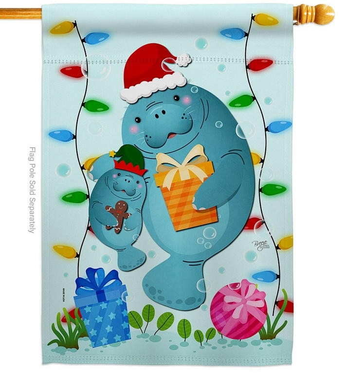 Manatees Christmas House Flag