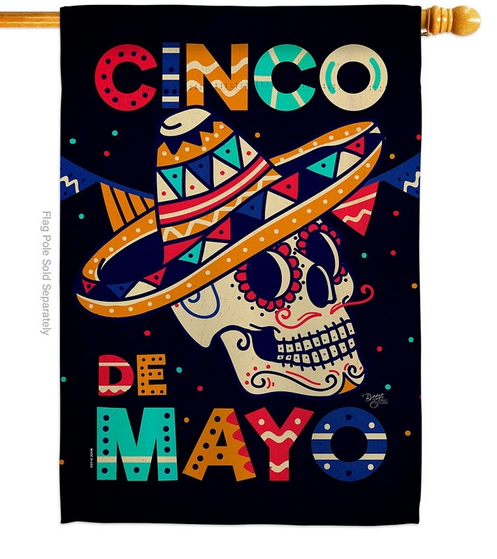 Skull Cinco De Mayo House Flag