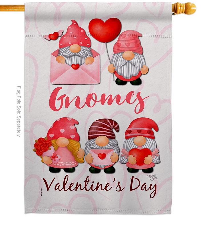 Valentine\'s Gnome Greeters House Flag