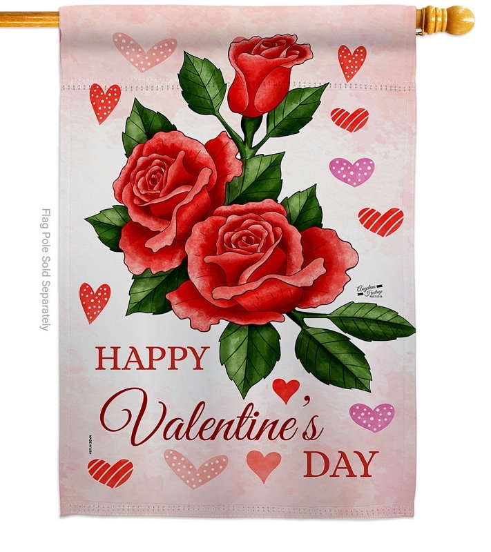 Valentines Rose House Flag