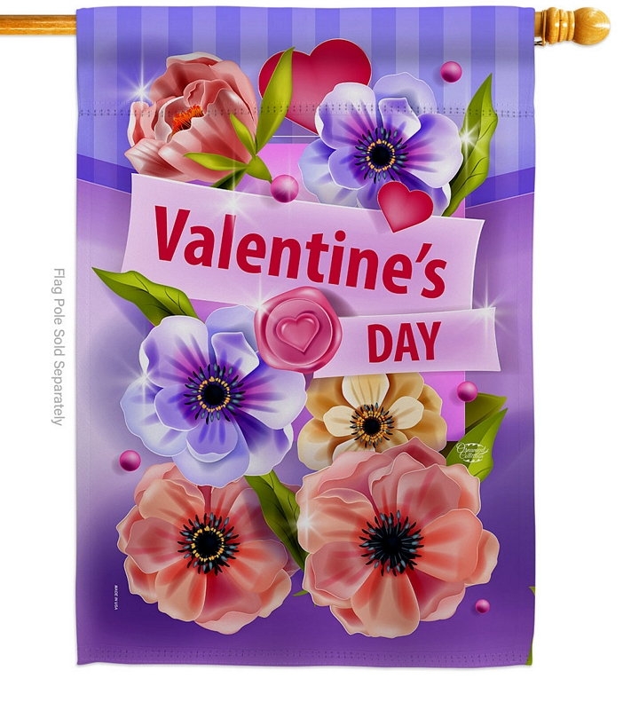 Valentines Floral House Flag