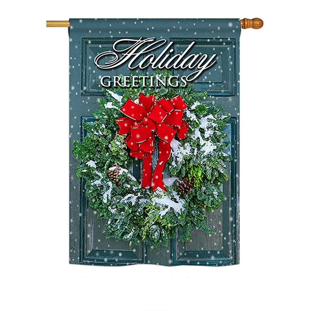 Holiday Greeting Wreath House Flag