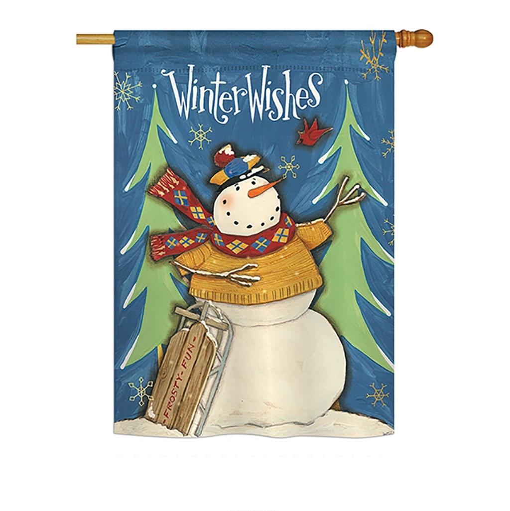 Winter Wishes Snowman House Flag