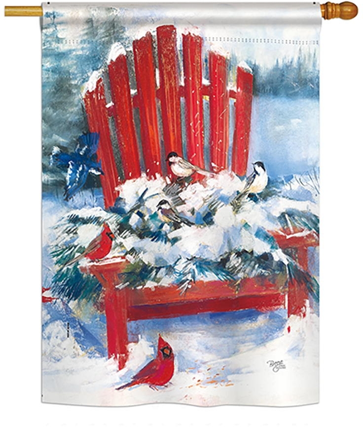 Red Chair in Winter House Flag