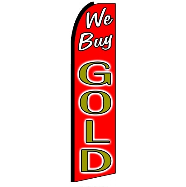 We Buy Gold (Black Sleeve) Feather Flag 3\' x 11.5\'