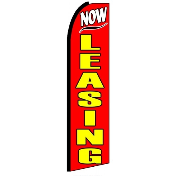 Now Leasing Red (Black Sleeve) Feather Flag 3' x 11.5'