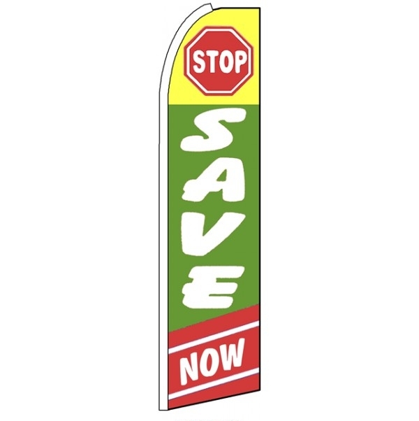 Stop Save Now Green Feather Flag 3\' x 11.5\'