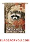 Raccoon "Welcome Furry Friends" House Flag