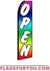 Open (Rainbow, Black Sleeve) Feather Flag 2.5' x 11.5'