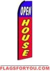 Open House (Blue and Red, Black Sleeve) Feather Flag 2.5' x 11.5'