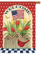 Patriotic Flowers House Flag