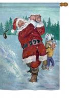 Snow Golfing Santa House Flag