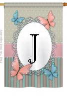 Butterflies J Monogram House Flag