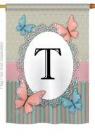 Butterflies T Monogram House Flag