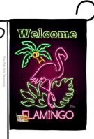 Welcome Neon Flamingo Garden Flag