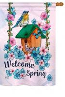 Welcome Spring Bird House Flag
