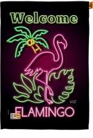 Welcome Neon Flamingo House Flag