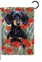 Dachsund In Tulips Garden Flag