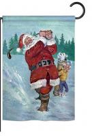 Snow Golfing Santa Garden Flag