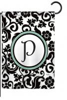 Damask P Monogram Garden Flag