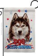 Patriotic Brown Siberian Husky Garden Flag