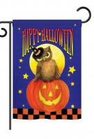 Owl Sitting On Jack-O-Lantern Garden Flag