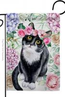 Floral Tuxedo Cat Garden Flag