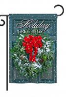 Holiday Greeting Wreath Garden Flag